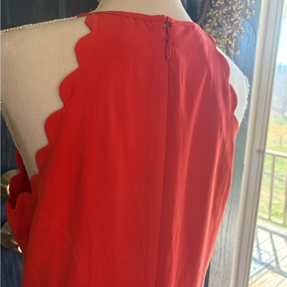 1901 Saucy Red Scalloped Linen Blend Midi Dress size Large NWT - Picture 5 of 15